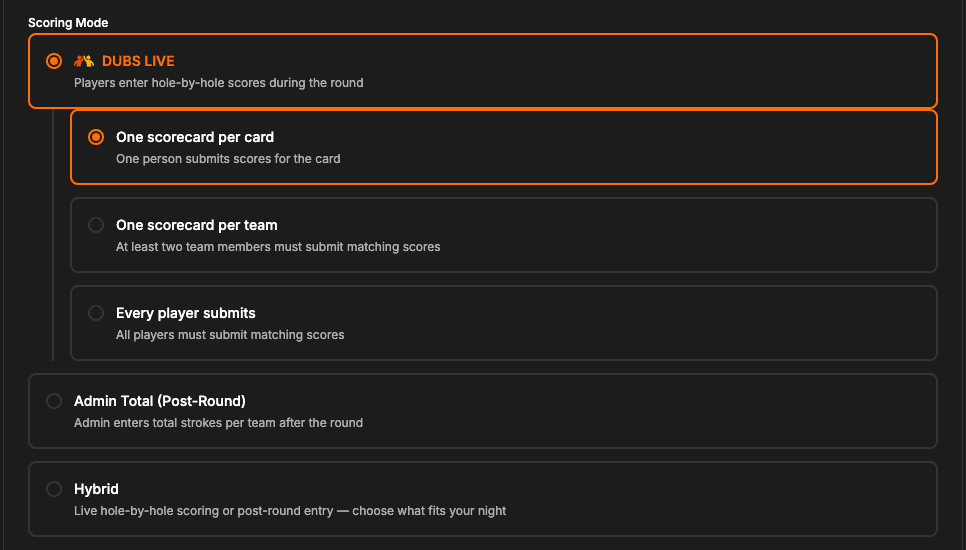 Scoring mode flexibility