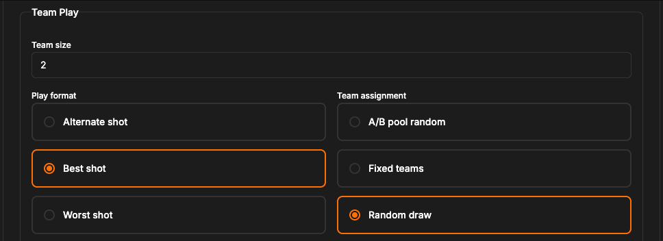 Team play configuration