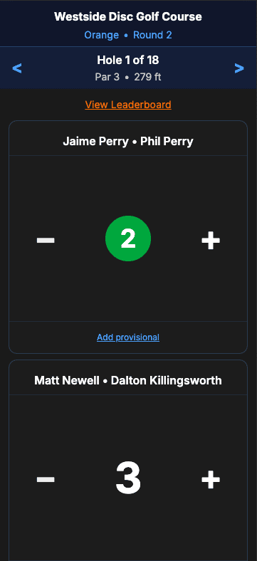 Live scoring interface